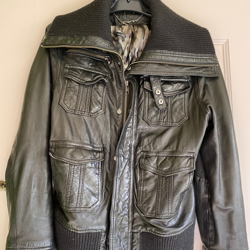Lamb skin leather bomber jacket